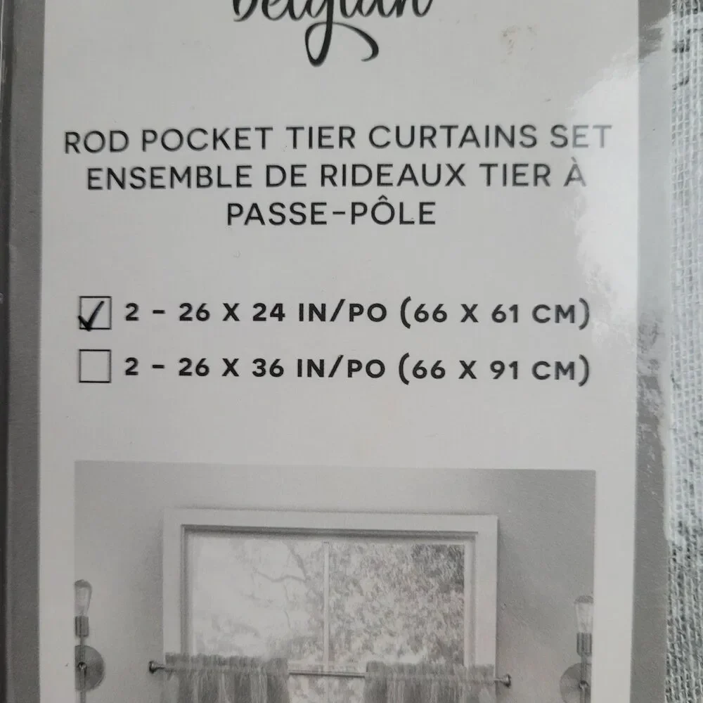 NEW Exclusive Home Curtains Belgian sheer rod tier 2 curtain panels 26x24 #BT2